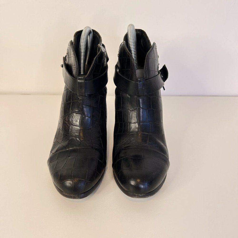 Rag & Bone Harrow Black Croc Embossed Leather Ankle Boots - Picture 3 of 7
